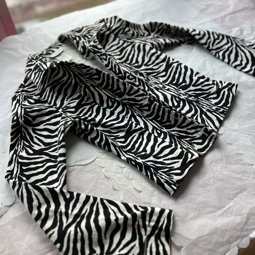 MINT VTG 90s Zebra Denim Jacket sz S black and white button down collared